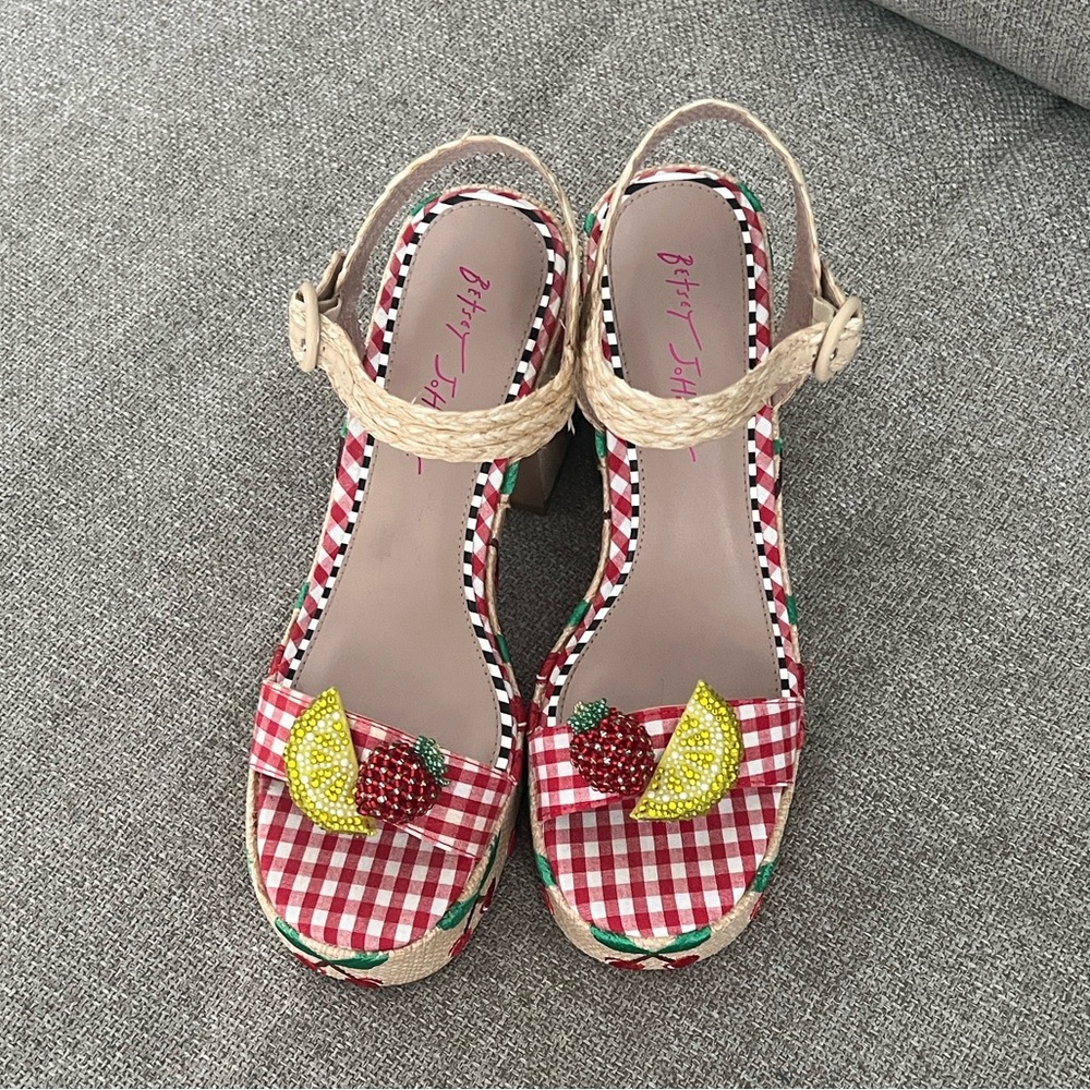 Betsey Johnson Red Gingham Fruit Heels